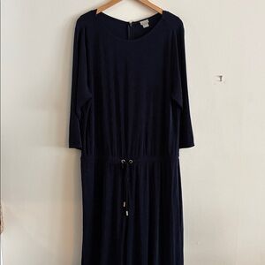 Chico’s Travelers Long Sleeve Wide Leg Jumpsuit Navy Blue Size 3 = 16/18